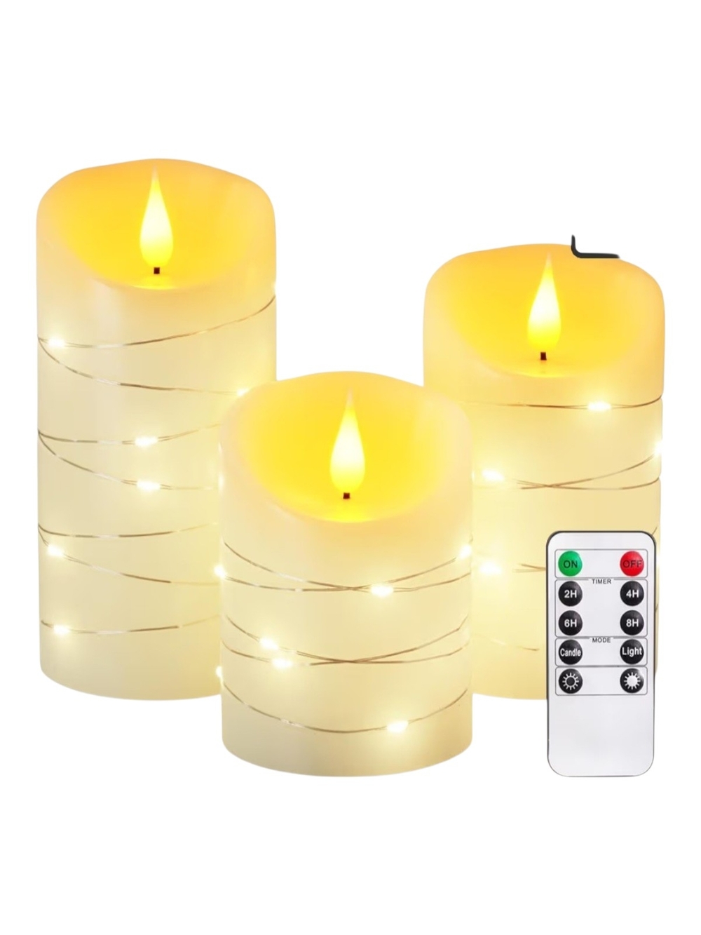 LED Flameless Pillar Candles with Fairy Lights - Cream. Set of 3. NWT.
